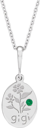 Platinum Round Natural Emerald Gigi Necklace or Pendant
