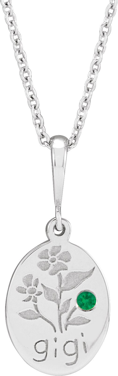 14K Gold Round Natural Emerald Gigi Necklace or Pendant - White Gold