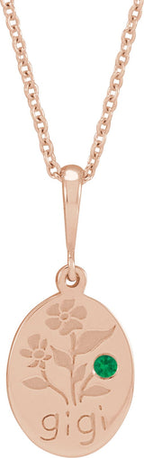 14K Gold Round Lab-Grown Emerald Gigi Necklace or Pendant - Rose Gold