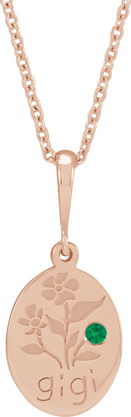14K Gold Round Lab-Grown Emerald Gigi Necklace or Pendant - Rose Gold