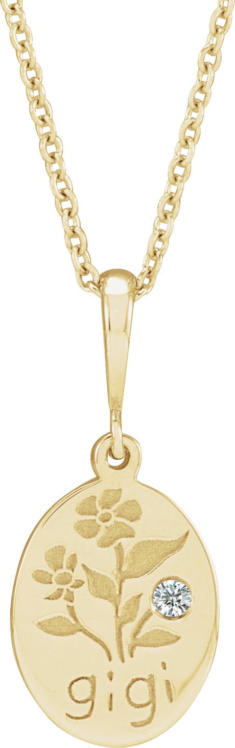 14K Gold Round Natural Diamond Gigi Necklace or Pendant - Yellow Gold