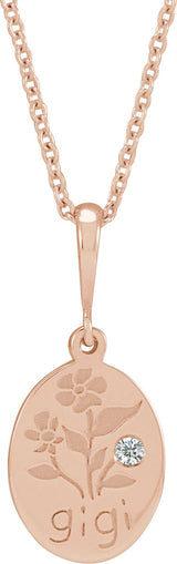 14K Gold Round Natural Diamond Gigi Necklace or Pendant - Rose Gold