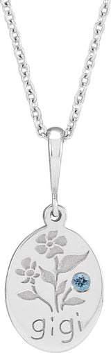 Platinum Round Natural Aquamarine Gigi Necklace or Pendant