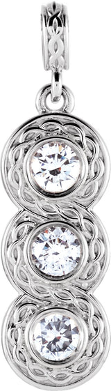 14K Gold Round Natural Diamond Three-Stone Bezel-Set Pendant - White Gold