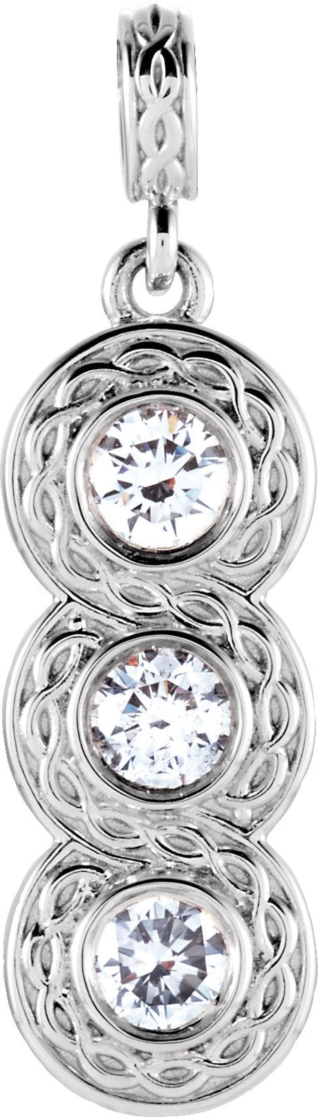 14K Gold Round Natural Diamond Three-Stone Bezel-Set Pendant - White Gold