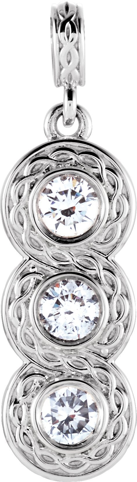 14K Gold Round Natural Diamond Three-Stone Bezel-Set Pendant - White Gold