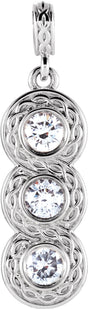 14K Gold Round Natural Diamond Three-Stone Bezel-Set Pendant - White Gold