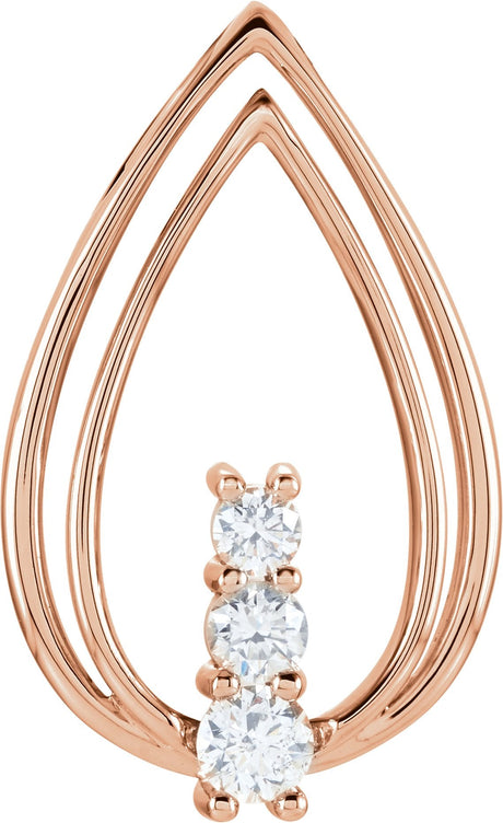 14K Gold Round Natural Diamond Freeform Pendant - Rose Gold