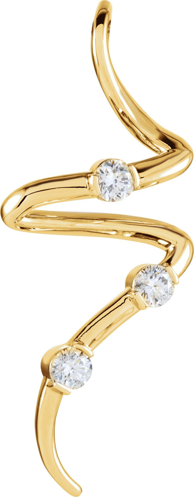 14K Gold Round Natural Diamond Three-Stone Freeform Pendant - Yellow Gold