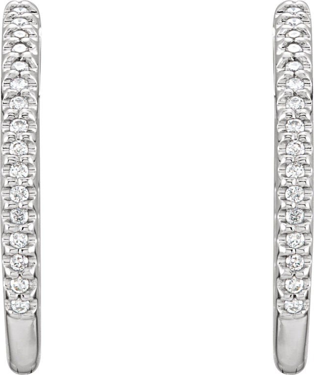 14K Gold Round Natural Diamond Inside-Outside Hinged Hoop Earrings - White Gold - view 3