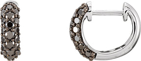 14K Gold Round Natural Black Diamond Pavé-Style Hoop Earrings