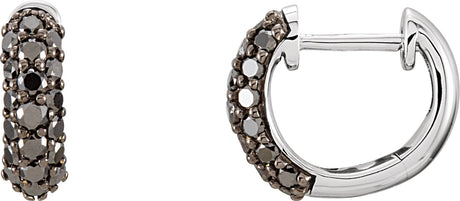 14K Gold Round Natural Black Diamond Pavé-Style Hoop Earrings