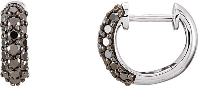 14K Gold Round Natural Black Diamond Pavé-Style Hoop Earrings