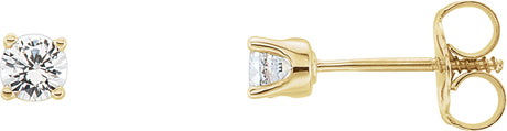 14K Gold Natural White Sapphire Round 4-Prong Youth Birthstone Stud Earrings - Yellow Gold