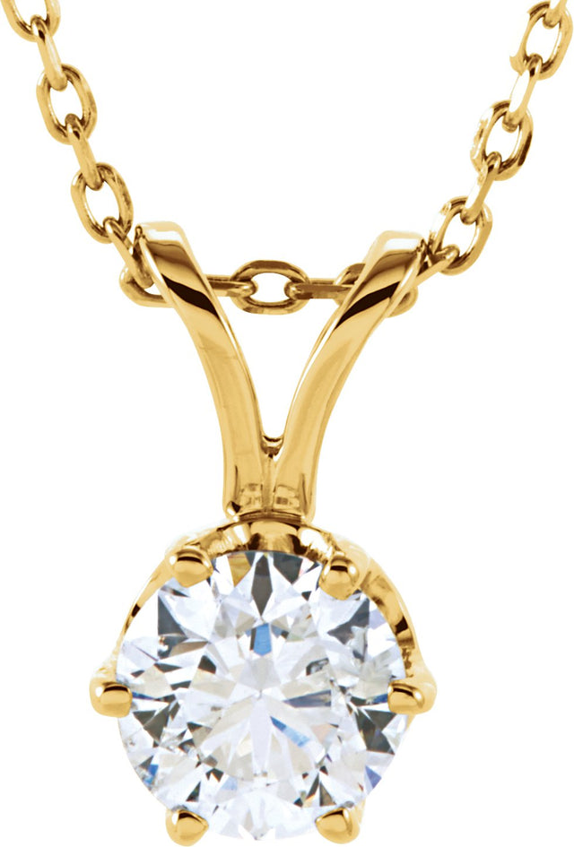 14K Gold Round Natural Diamond Solitaire Necklace - White Gold - view 3