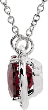 14K Gold Oval Natural Rhodolite Garnet Halo-Style Necklace - White Gold - view 2