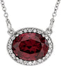 14K Gold Oval Natural Rhodolite Garnet Halo-Style Necklace - White Gold
