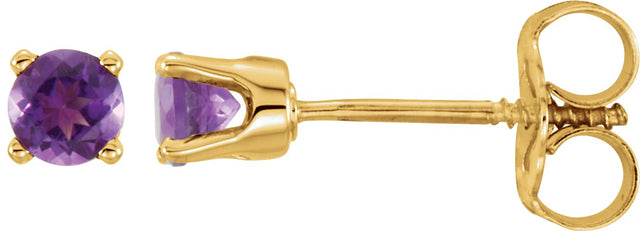 14K Gold Amethyst Round 4-Prong Youth Birthstone Stud Earrings - Yellow Gold