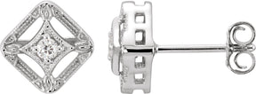 14K Gold Round Natural Diamond Filigree Earrings – 2.1mm Stones