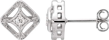 14K Gold Round Natural Diamond Filigree Earrings – 2.1mm Stones