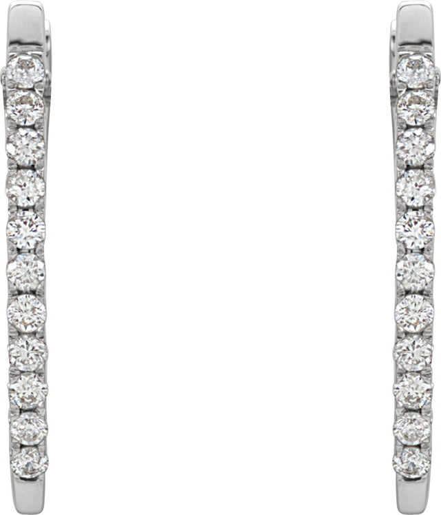 14K Gold Round Natural Diamond Accented U-Hoop Earrings - White Gold - view 2