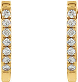 14K Gold Round Natural Diamond Accented U-Hoop Earrings - Yellow Gold - view 2