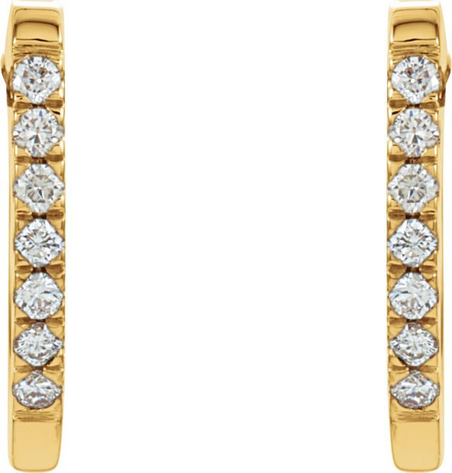 14K Gold Round Natural Diamond Accented U-Hoop Earrings - Yellow Gold - view 2