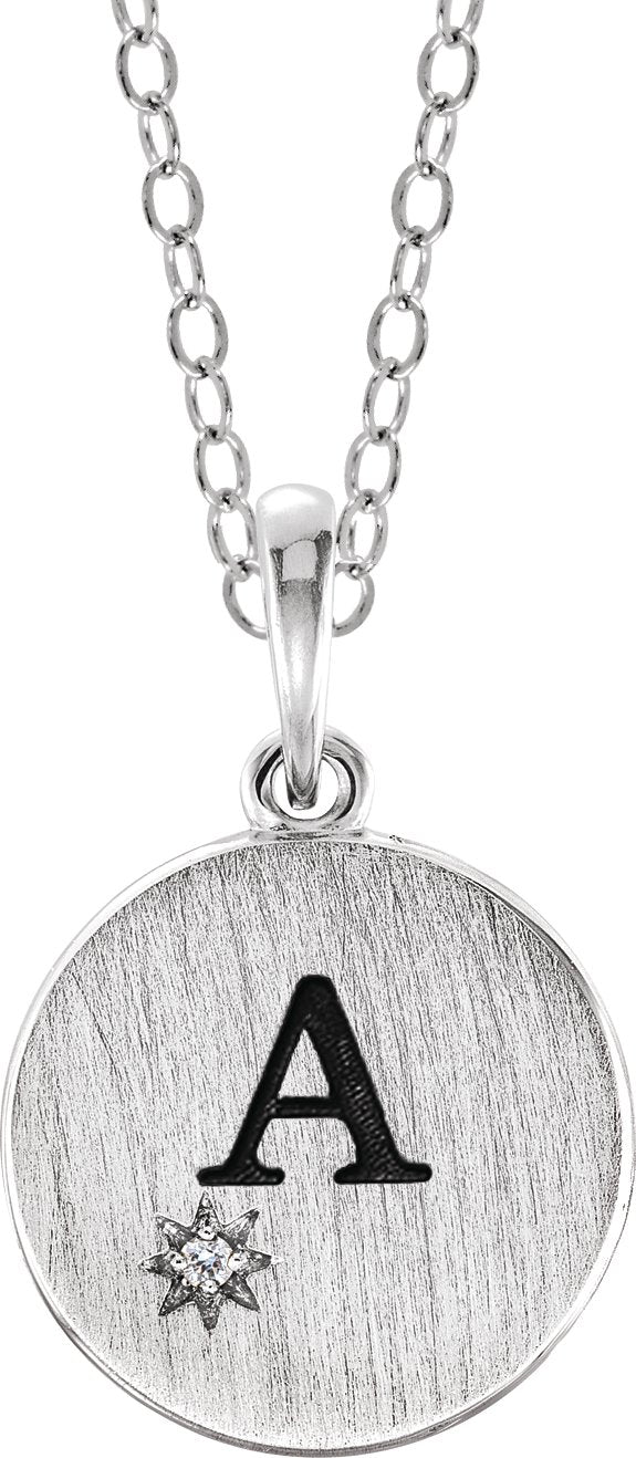 14K Gold Round Natural Diamond Engravable Starburst Necklace or Pendant - White Gold - view 3