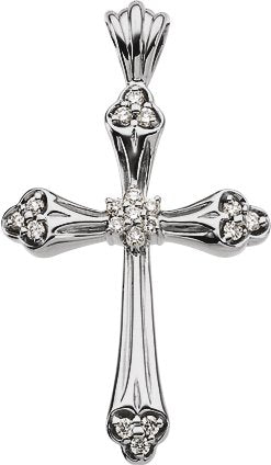 14K Gold Round Natural Diamond Accented Cross Pendant – 1/4 CTW - White Gold