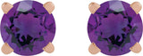 14K Gold Natural Amethyst Round 4-Prong Lightweight Stud Earrings - Rose Gold - view 4