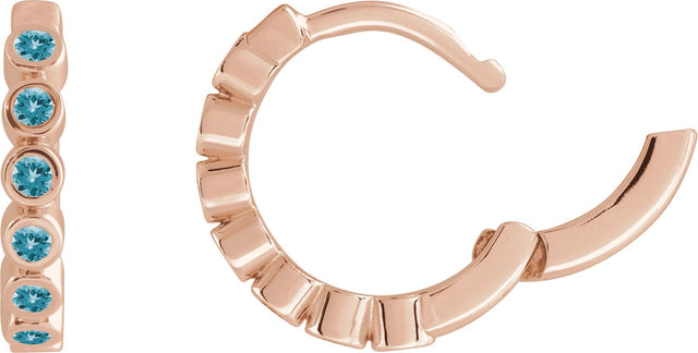 14K Gold Round Natural Blue Zircon Hinged Hoop Earrings - Rose Gold - view 3