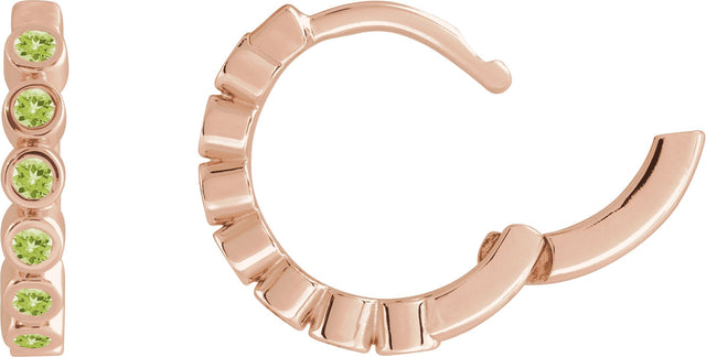 14K Gold Round Natural Peridot Hinged Hoop Earrings - Rose Gold - view 3