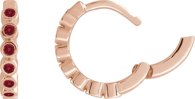 14K Gold Round Natural Mozambique Garnet Hinged Hoop Earrings - Rose Gold - view 3