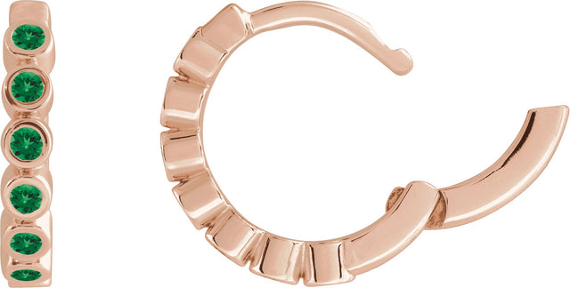 14K Gold Round Lab-Grown Emerald Hinged Hoop Earrings - Rose Gold - view 3