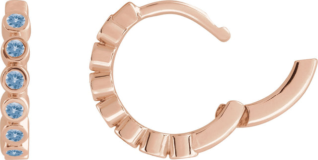 14K Gold Round Natural Aquamarine Hinged Hoop Earrings - Rose Gold - view 3