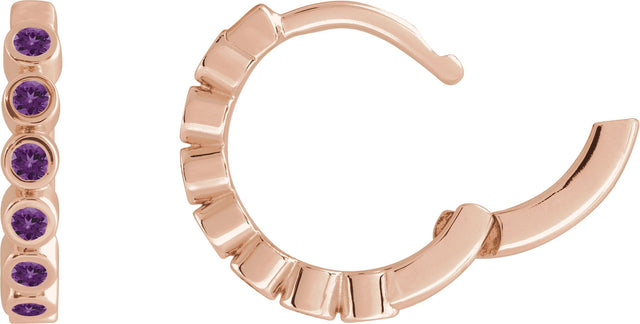 14K Gold Round Natural Amethyst Hinged Hoop Earrings - Rose Gold - view 3