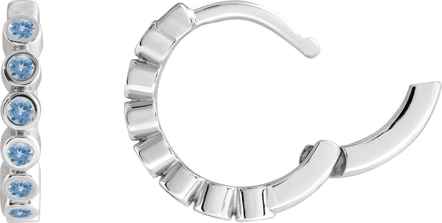 Platinum Round Natural Aquamarine Hinged Hoop Earrings - view 3