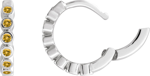 14K Gold Round Natural Citrine Hinged Hoop Earrings - White Gold - view 3