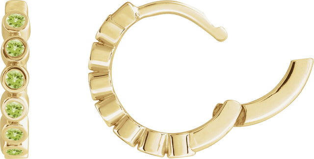 14K Gold Round Natural Peridot Hinged Hoop Earrings - Yellow Gold - view 3