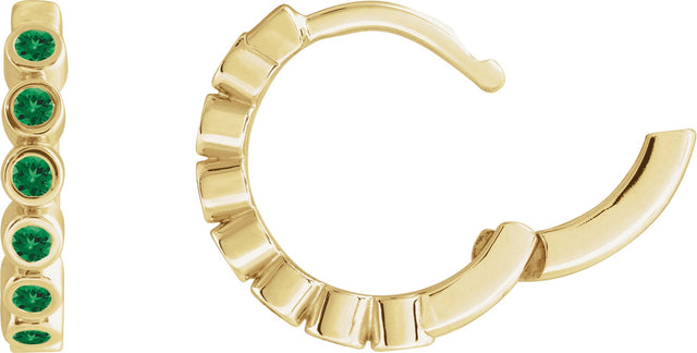 14K Gold Round Natural Emerald Hinged Hoop Earrings - Yellow Gold - view 3