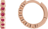 14K Gold Round Natural Ruby Hinged Hoop Earrings - Rose Gold