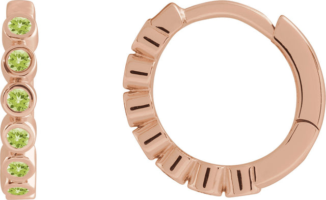 14K Gold Round Natural Peridot Hinged Hoop Earrings - Rose Gold