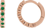 14K Gold Round Natural Emerald Hinged Hoop Earrings - Rose Gold