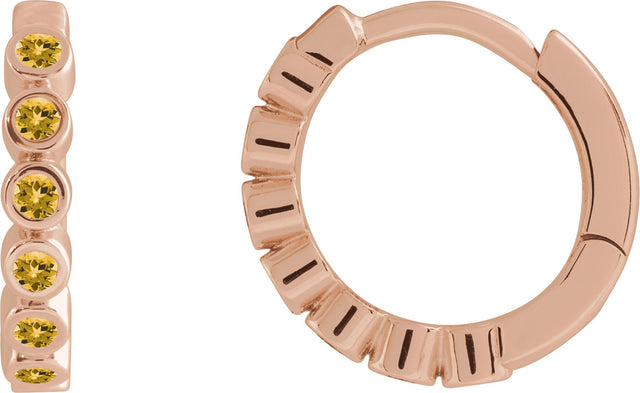 14K Gold Round Natural Citrine Hinged Hoop Earrings - Rose Gold