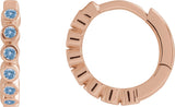 14K Gold Round Natural Aquamarine Hinged Hoop Earrings - Rose Gold