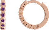 14K Gold Round Natural Amethyst Hinged Hoop Earrings - Rose Gold