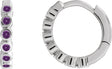 14K Gold Round Natural Amethyst Hinged Hoop Earrings - White Gold