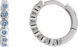 14K Gold Round Natural Aquamarine Hinged Hoop Earrings - White Gold