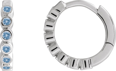 Platinum Round Natural Aquamarine Hinged Hoop Earrings