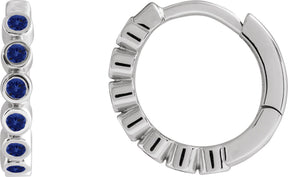14K Gold Round Lab-Grown Blue Sapphire Hinged Hoop Earrings - White Gold